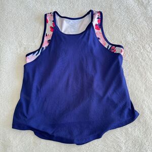 Avia Athletic 2Fer Tank Top Womens L‎ Blue Pink Floral Mesh Racerback Workout
